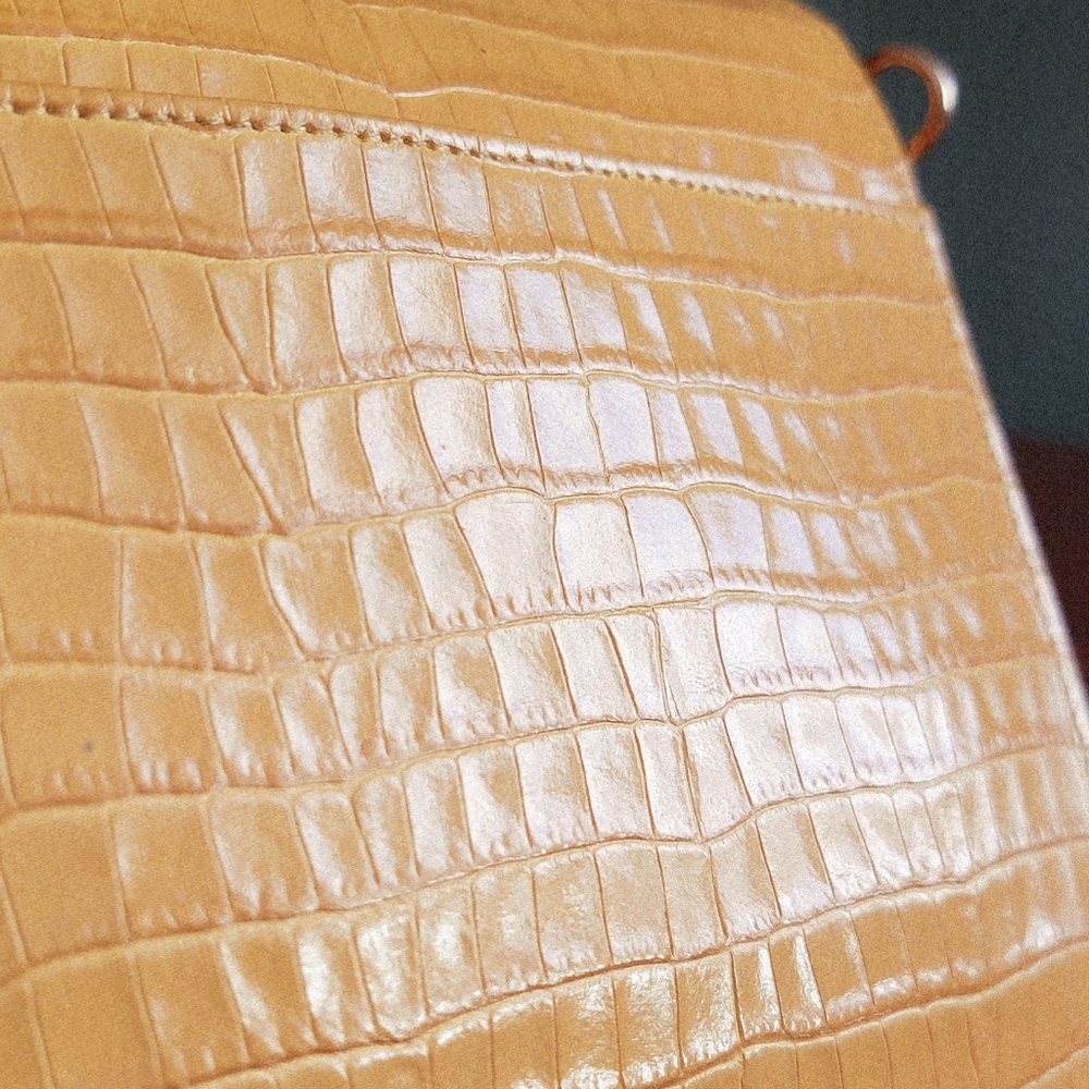 Tusk Reka Italian Leather Croc Embossed Crossbody Shoulder Bag Mustard Yellow - Picture 10 of 16